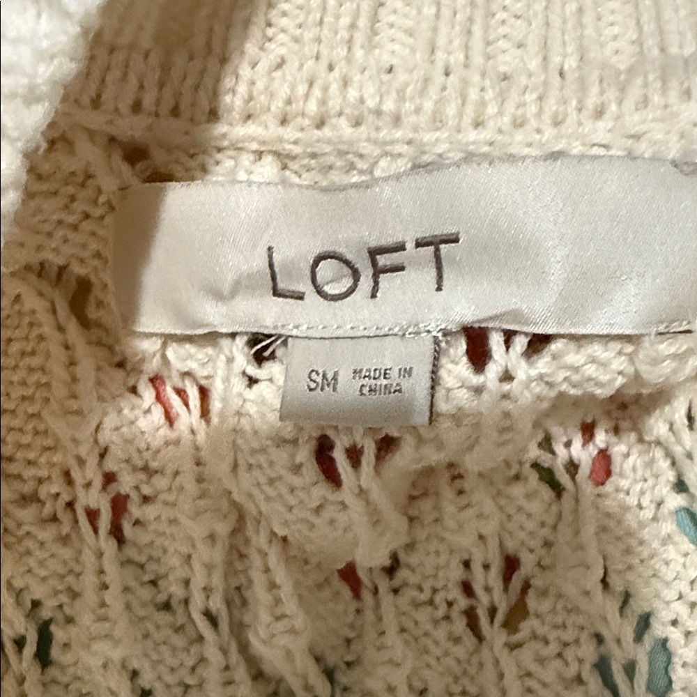 LOFT Women’s Cream Open Stitch Pointelle Knit Sweater~ Size Small - Picture 5 of 7